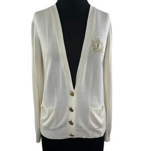 Gina Tricot Medallion Cream Long Sleeve V-Neck Button-Down Cardigan Sweater M